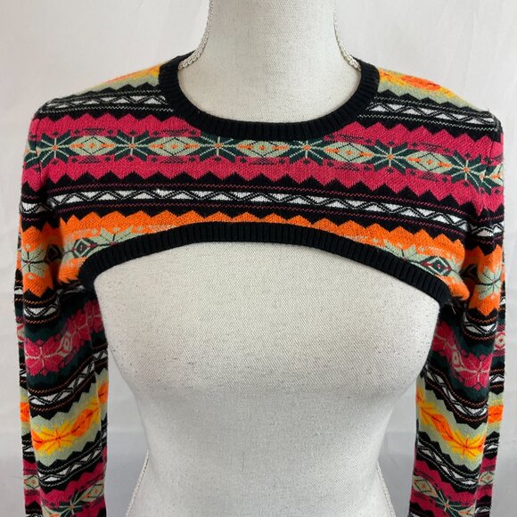 Maeve by Anthropologie Cropped Layer Sweater S Long Sleeve Black Yellow Orange - Picture 3 of 11